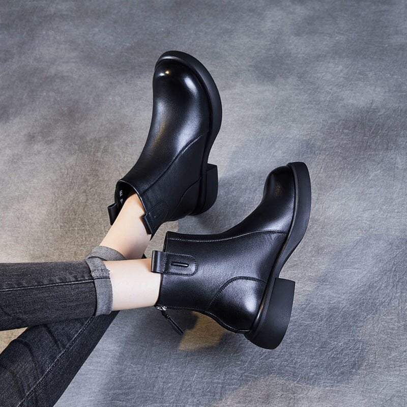 Autumn Retro Solid Leather Back Zipper Ankle Boots