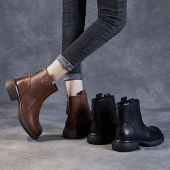 Autumn Retro Solid Leather Back Zipper Ankle Boots