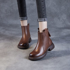 Autumn Retro Solid Leather Back Zipper Ankle Boots