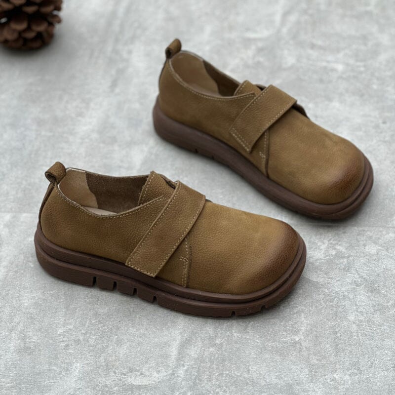 Autumn Retro Solid Leather Flat Casual Shoes