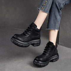 Autumn Retro Solid Leather Platform Casual Shoes