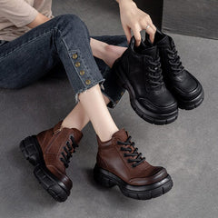 Autumn Retro Solid Leather Platform Casual Shoes