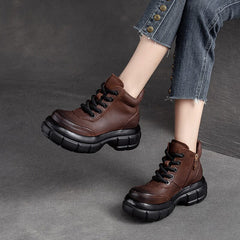 Autumn Retro Solid Leather Platform Casual Shoes