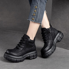 Autumn Retro Solid Leather Platform Casual Shoes