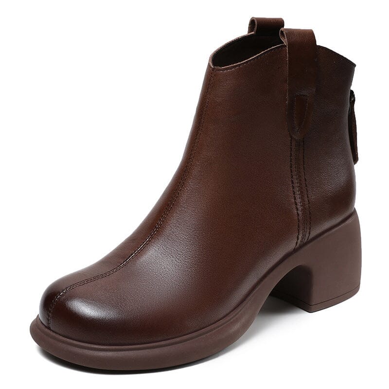 Autumn Retro Solid Minimalist Leather Heel Boots