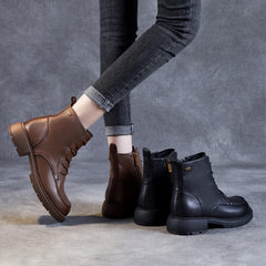 Autumn Solid Retro Sheep Leather Casual Boots