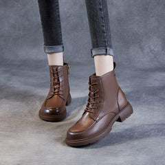 Autumn Solid Retro Sheep Leather Casual Boots