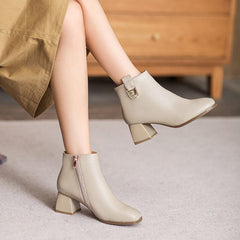 Autumn Stylish Minimalist Chunky Heel Leather Boots