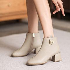 Autumn Stylish Minimalist Chunky Heel Leather Boots