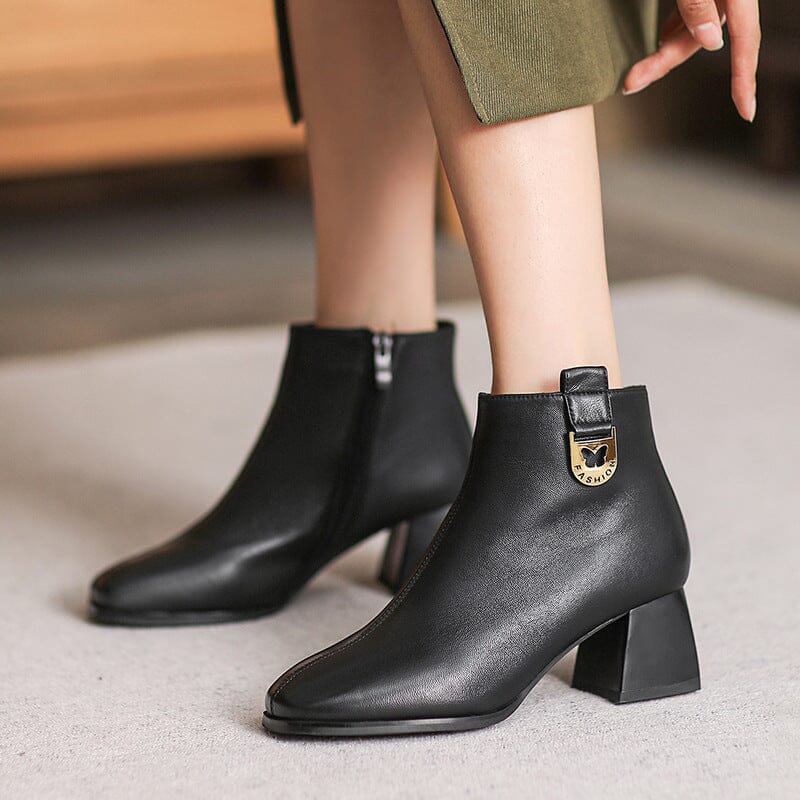 Autumn Stylish Minimalist Chunky Heel Leather Boots