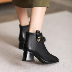 Autumn Stylish Minimalist Chunky Heel Leather Boots