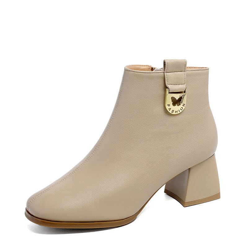 Autumn Stylish Minimalist Chunky Heel Leather Boots