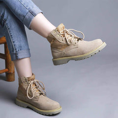 Autumn Winter Casual Leather Canvas Martin Boots 35-44