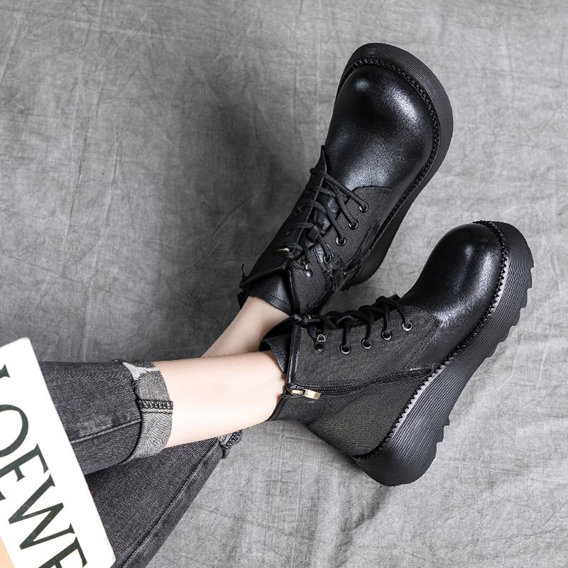 Autumn Winter Leather Lacing Retro Ankle Boots