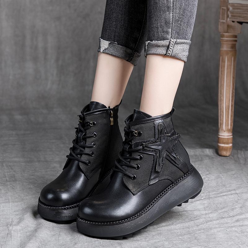 Autumn Winter Leather Lacing Retro Ankle Boots