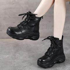 Autumn Winter Leather Retro Casual Thick Sole Ankle Boots