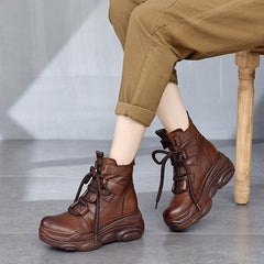 Autumn Winter Leather Retro Casual Thick Sole Ankle Boots