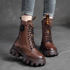 Autumn Winter Leather Thick Sole High Boots