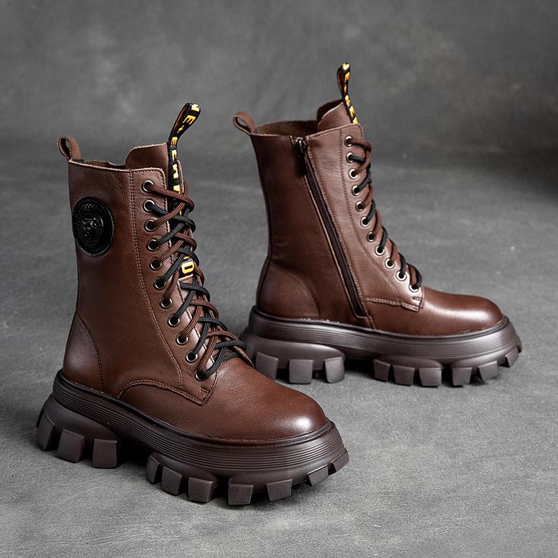 Autumn Winter Leather Thick Sole High Boots