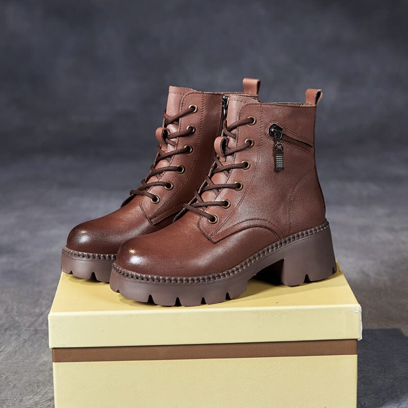 Autumn Winter Leather Zippers Casual Wedge Boots