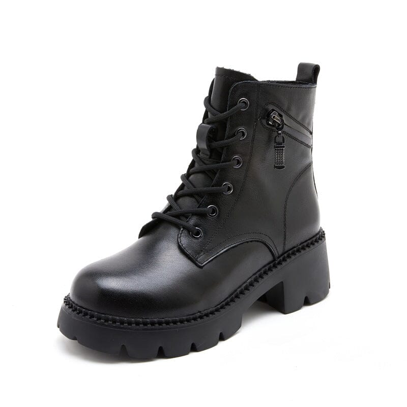 Autumn Winter Leather Zippers Casual Wedge Boots