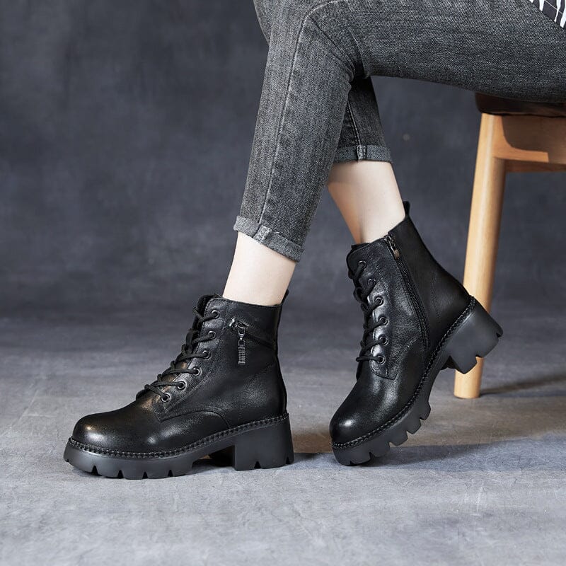 Autumn Winter Leather Zippers Casual Wedge Boots