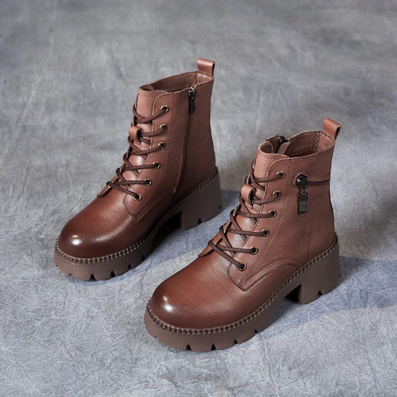 Autumn Winter Leather Zippers Casual Wedge Boots