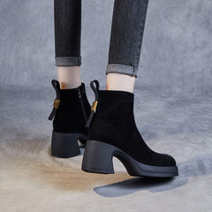 Autumn Winter Patchwork Leather Chunky Heel Boots