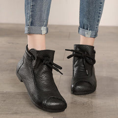 Retro Flat Soft Leather Ankle Boots