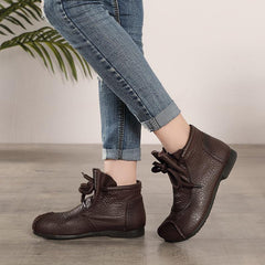 Retro Flat Soft Leather Ankle Boots