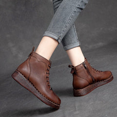 Autumn Winter Retro Leather Casual Flat Boots