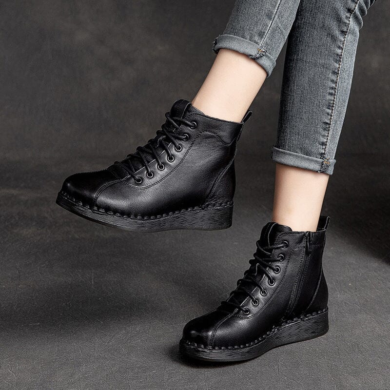 Autumn Winter Retro Leather Casual Flat Boots