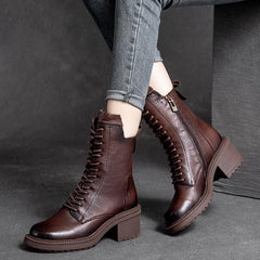 Autumn Winter Retro Leather Casual Wedge Boots