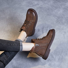 Autumn Winter Retro Leather Flat Ankle Boots