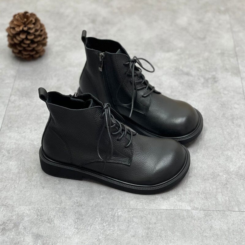 Autumn Winter Retro Leather Flat Boots