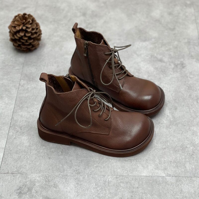 Autumn Winter Retro Leather Flat Boots