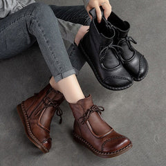 Autumn Winter Retro Leather Flat Soft Boots