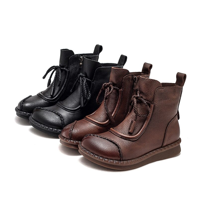 Autumn Winter Retro Leather Flat Soft Boots