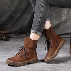 Autumn Winter Retro Leather Flat Warm Boots