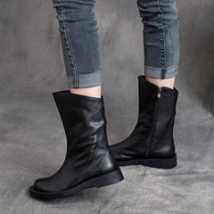 Autumn Winter Retro Leather Mid-tube Short Boots