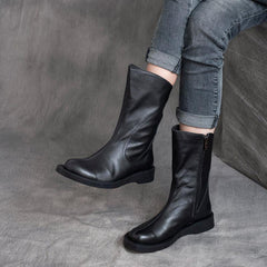 Autumn Winter Retro Leather Mid-tube Short Boots