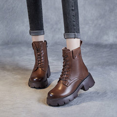 Autumn Winter Retro Leather Platform Boots