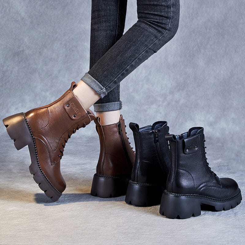 Autumn Winter Retro Leather Platform Boots