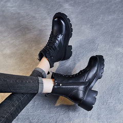 Autumn Winter Retro Leather Platform Boots