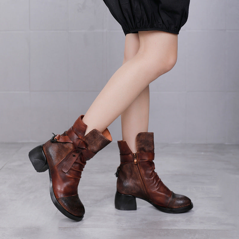 Autumn Winter Retro Leather Western Boots