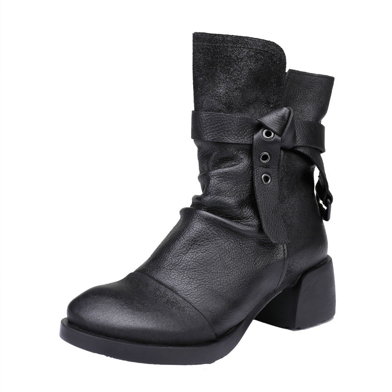 Autumn Winter Retro Leather Western Boots