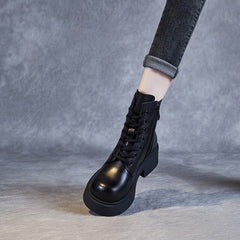 Autumn Winter Retro Minimalist Leather Thick Soled Boots