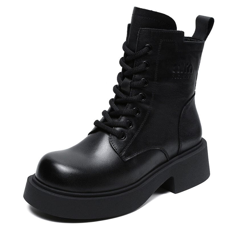 Autumn Winter Retro Minimalist Leather Thick Soled Boots