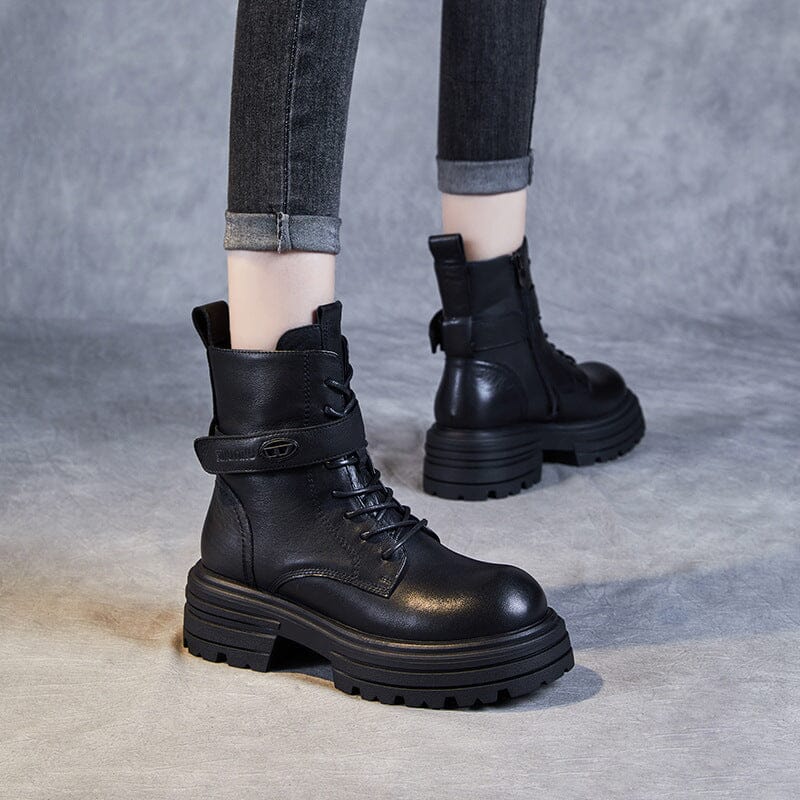 Autumn Winter Retro Patchwork Leather Platform Boots