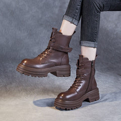 Autumn Winter Retro Patchwork Leather Platform Boots